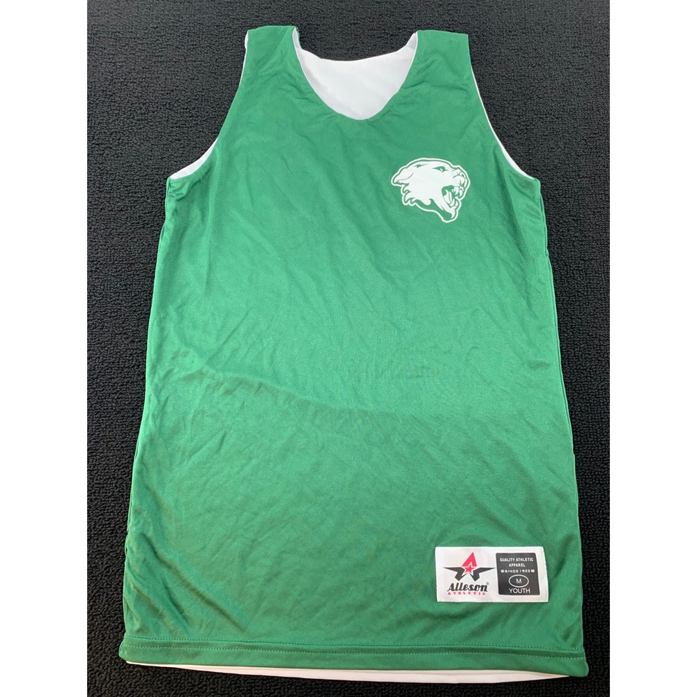 Alleson Athletic Youth Reversible Basketball Jersey Green White Panther Logo‎ M